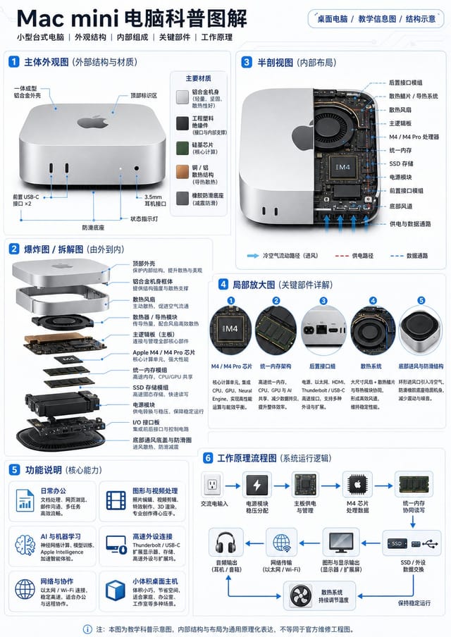 科普知识卡片示例，展示物品拆解、剖面和功能说明