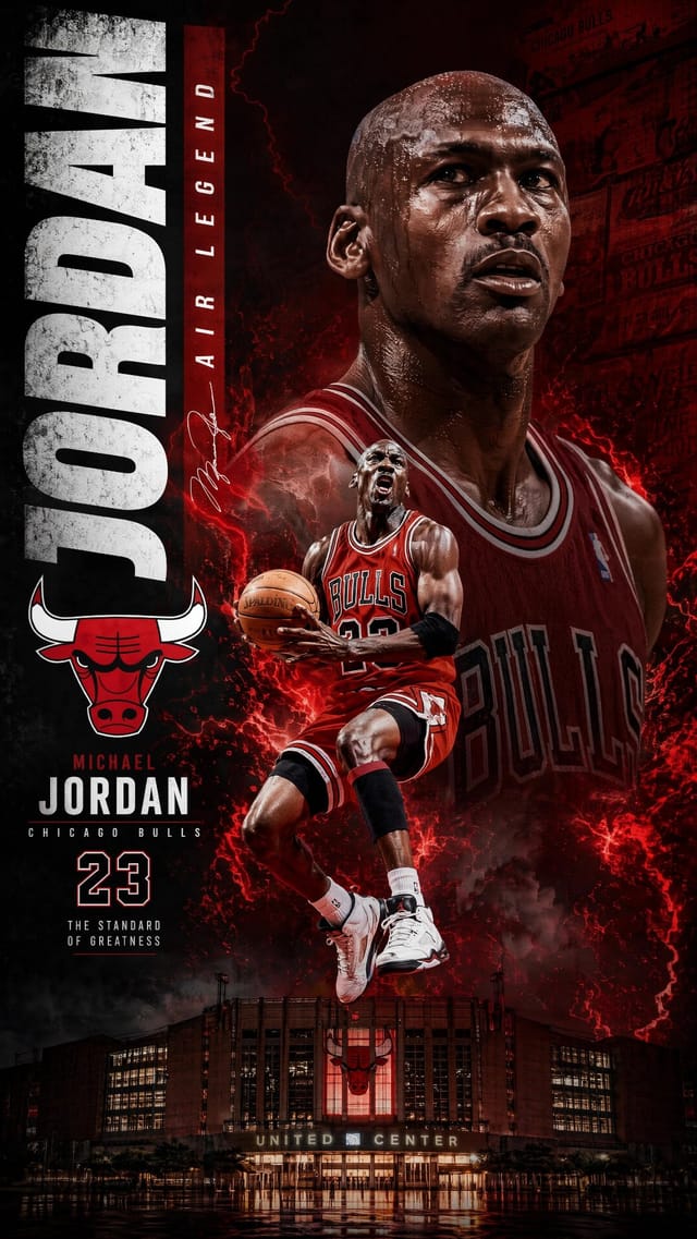 Michael Jordan Chicago Bulls vertical wallpaper with red energy effects