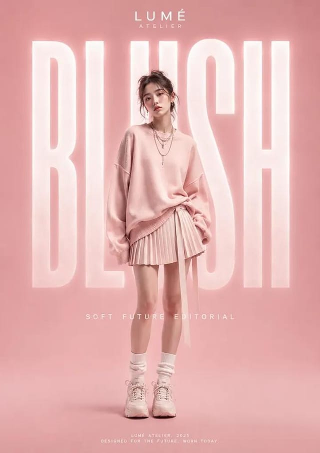 Luxury streetwear editorial poster with oversized typography and centered fashion model
