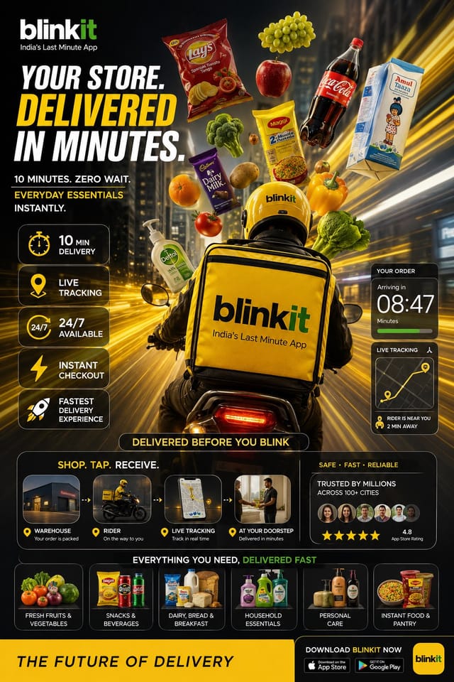 Quick-commerce campaign infographic mockups for ultra-fast delivery branding