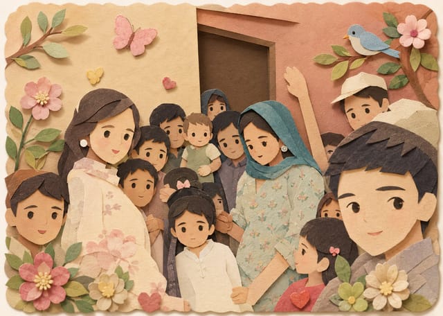 Soft cute paper craft recreation with charming decorative elements