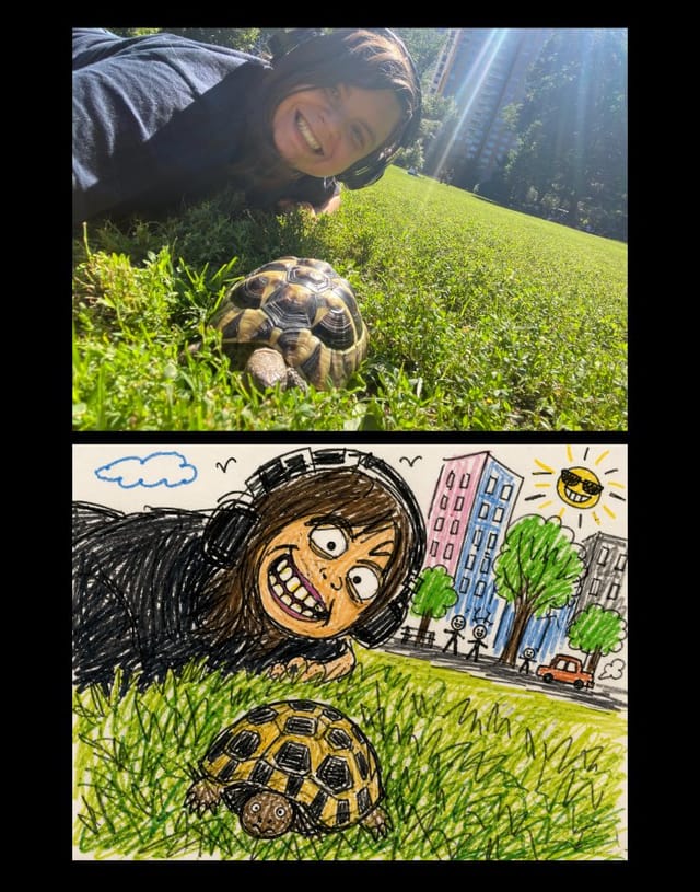 Example of a photo transformed into a funny ugly doodle drawing